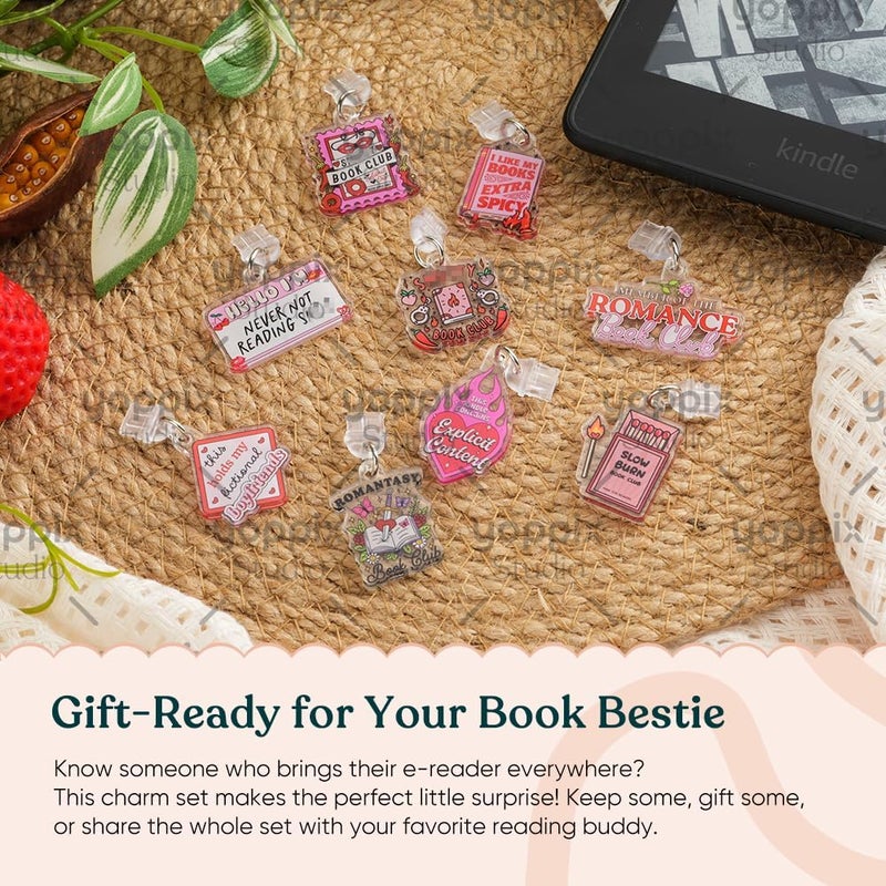 YOPPIX 9PCS Charms for E-Reader, About Funny Theme Dust Plug Charm Compatible with Type C Charging Port, Gift for Book Lover Readers Men Women Teachers Students, Accessories for E-Reader - Image 5